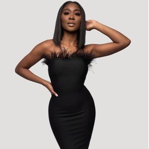 Black Feathered Bodycon Dress